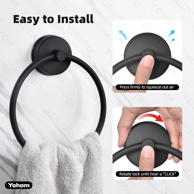 OHOM Suction Cup Towel Ring Matte Black Hand Towel Holder for Bathroom Stainless Steel Vacuum Suction Washcloth Holder Dish Towel Hanger for Shower Wall No Drill, 2 PCS - Image 3